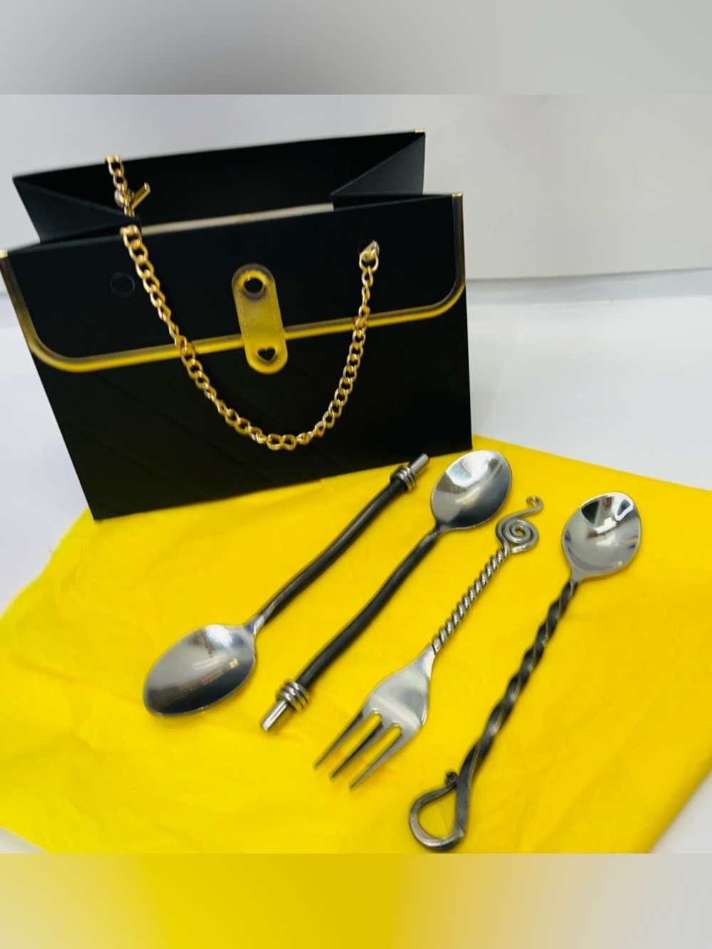 Lox 4 Cutlery Hand Forged Stainless Fork Spoons Thailand Blackened Twisted